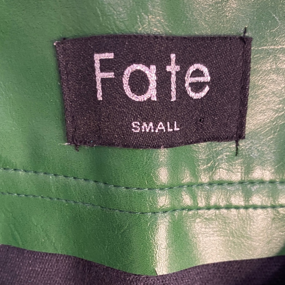 Fate Green Faux Leather A-Line Skirt | Snap Front High Waist | Raw Hem | S - Picture 2 of 11